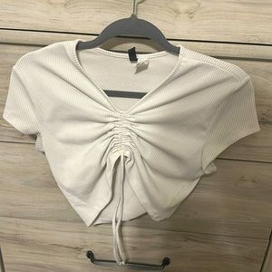 White scrunched crop top